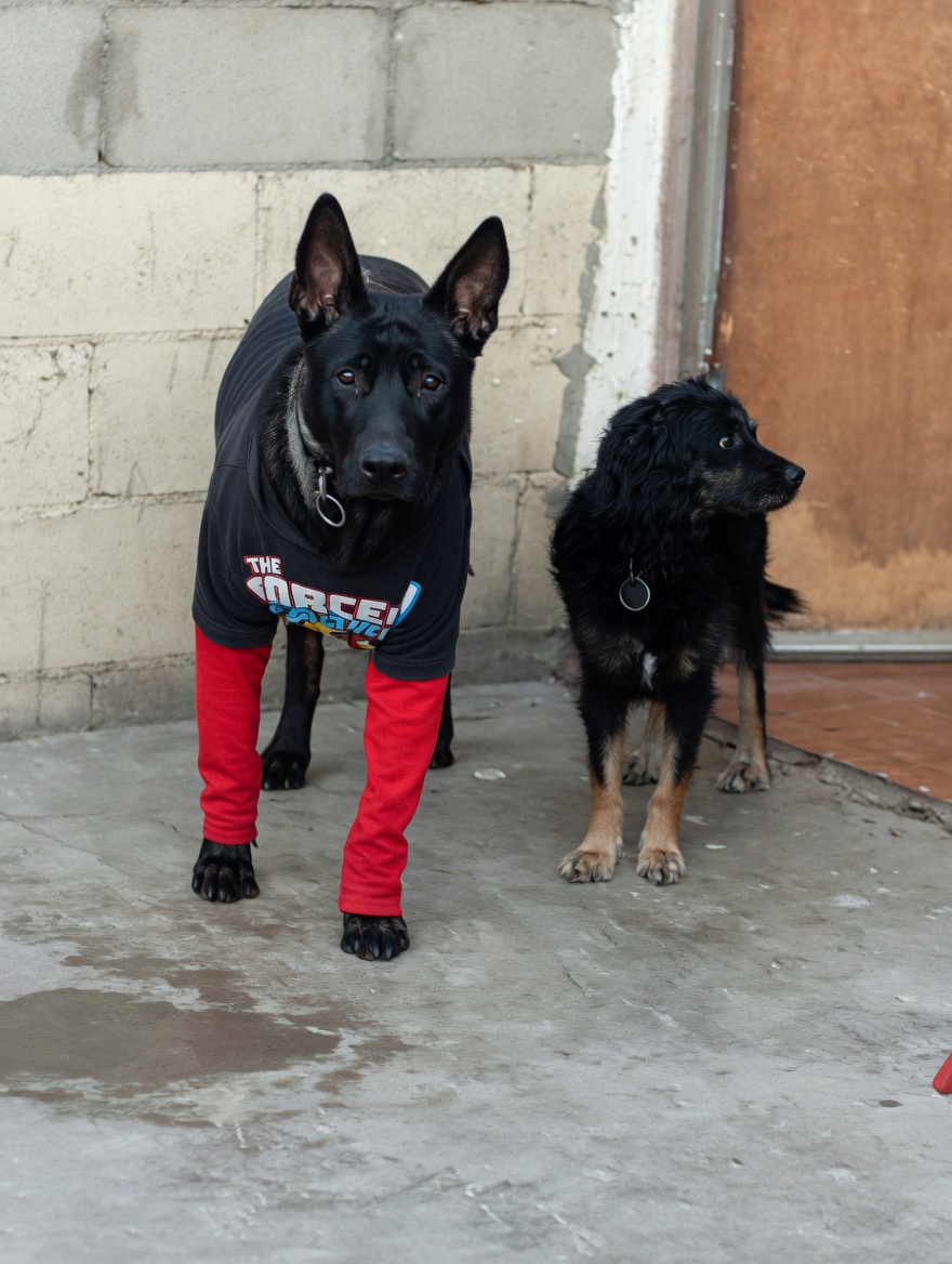 Two rescued dogs at the home
